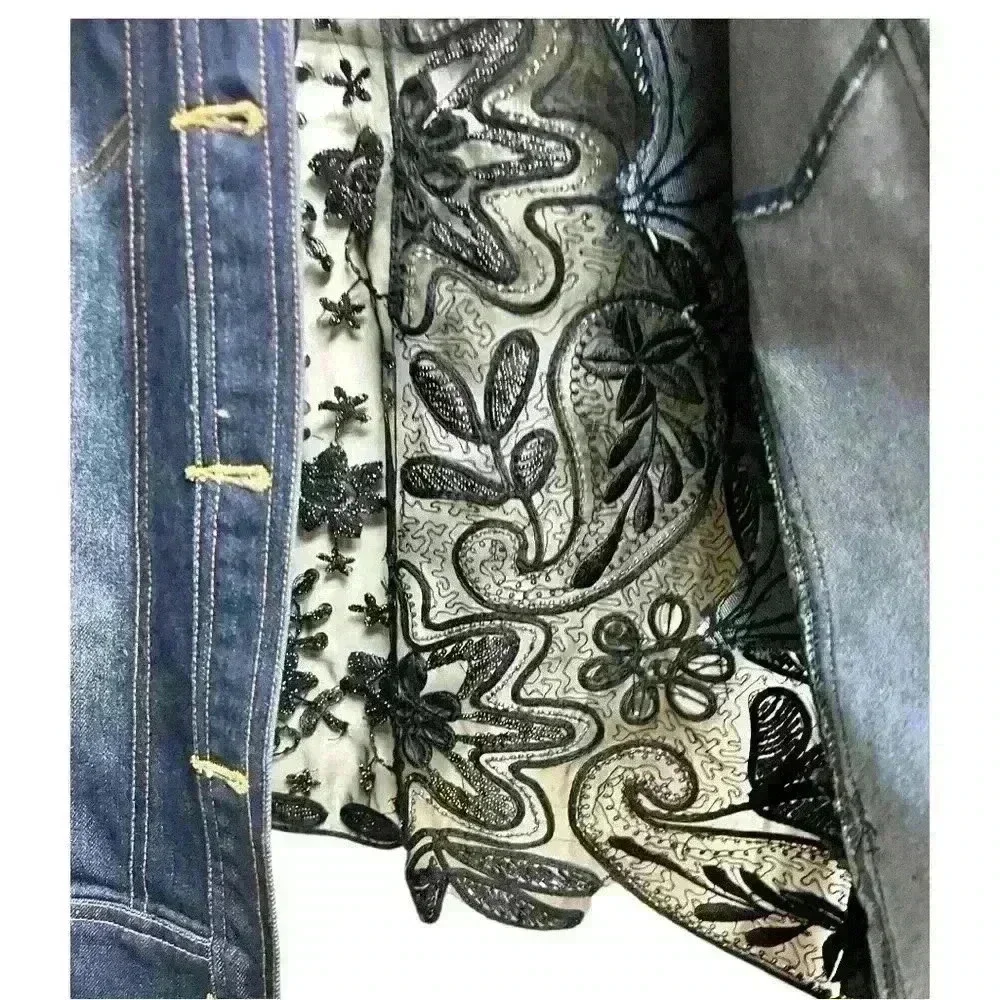 Denim Jacket Hand Embroidered and Beaded by Colleen Lopez. New No Tags - Picture 4 of 11